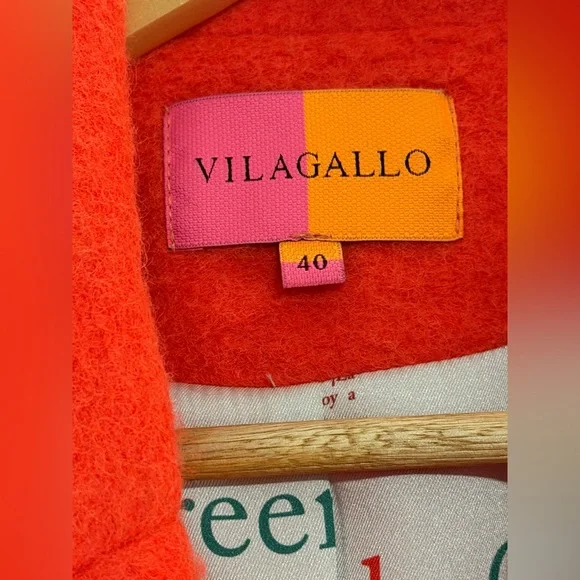 NWOT. Woman’s Vilagallo Lucia Neon Wool Blend Coat in Orange. Size 40 EU. - Picture 9 of 15